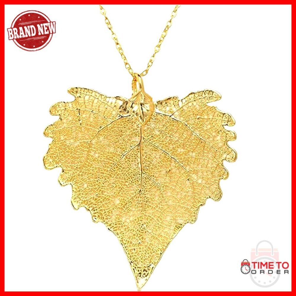 24K Gold Dipped Real Leaf Pendant Necklace 18 Inch Chain